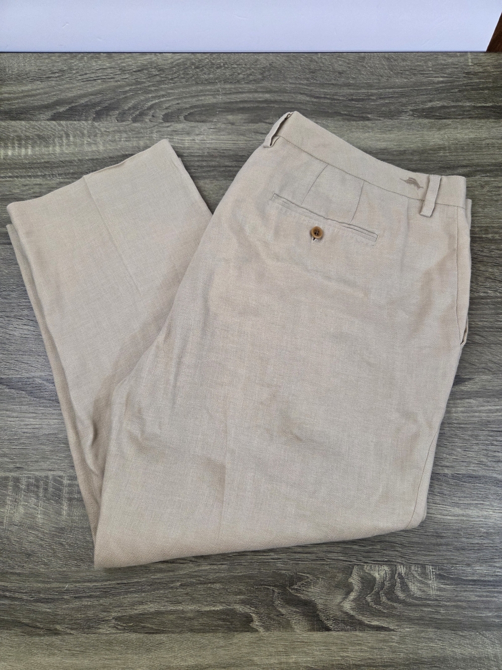 Tommy Bahama Casual Pants Men's 42x28 Beige Linen Cotton Blend Flat Front Preppy